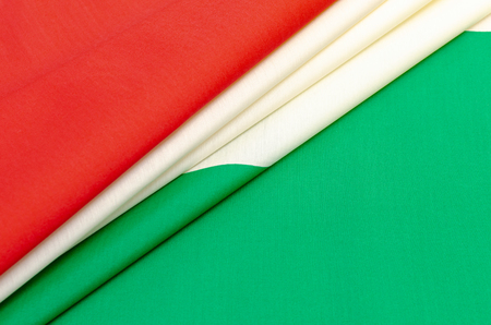Taffeta made of viscose and polyamide red-white-green colorの写真素材