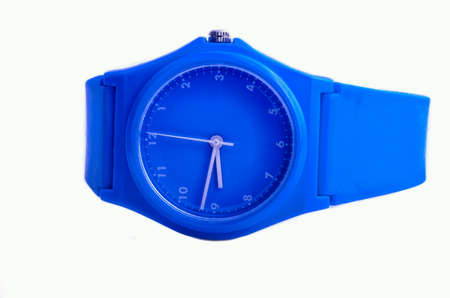 Woman blue watches isolated on whiteの写真素材