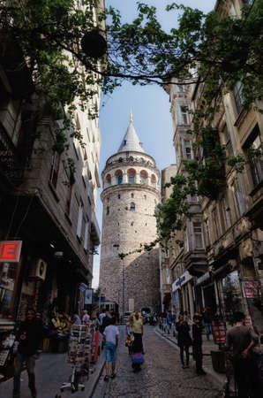 ISTANBUL, TURKEY - MAY 2, 2018: Galata tower is a famous landmark in the European side of Istanbul - Imageのeditorial素材