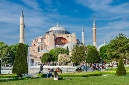 Istanbul, Turkey - May 02, 2018: Editorial: Hagia Sophia mosque in the evening against blue sky in spring in Istanbul, Turkeyのeditorial素材