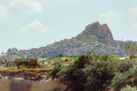 Uchisar Castle in Cappadocia Turkey - travel backgroundの写真素材