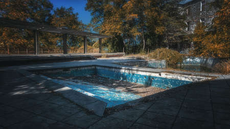 The abandoned Berengaria Hotel is the famous Cypriot resort of the mid-20th century in the mountainous region of Troodos, Cyprus. The hotel resembles an ominous medieval castle.の写真素材
