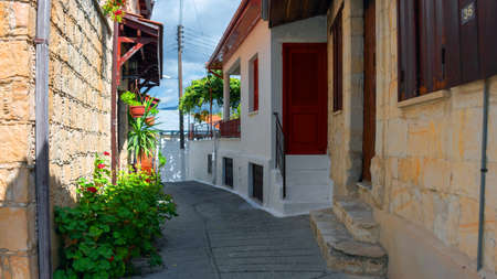 Omodos Cyprus. October 6 2019. A street scene in the traditional village of Omodos in Cyprusの写真素材