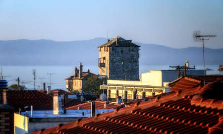 The roofs of Ouranopolis at dawn, Halkidiki, Greeceの写真素材