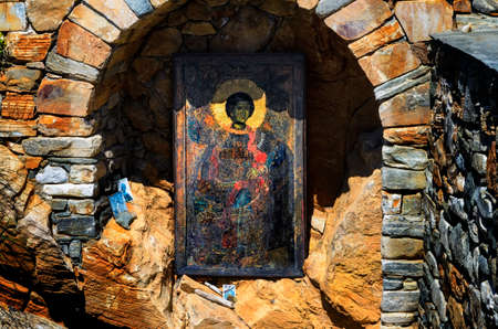 Icon of St. George the Victorious at the source near the monastery of Xenophonの写真素材