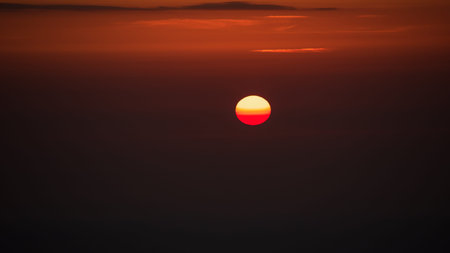 A sunrise view from the top of the Agion Oros (Athos Mountain) in Greece, Halkidiki.