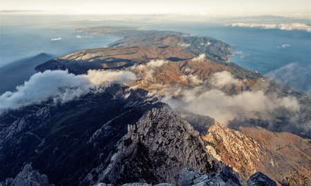 On the top of the Agion Oros (Athos Mountain) in Greeceの写真素材
