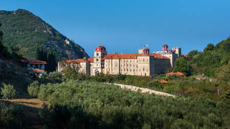 The Holy Mountain Athos in Greek (Hagion Oros) has been listed as a World Heritage Site. Greek monastery of Esphigmenou (Esfigmen).の写真素材