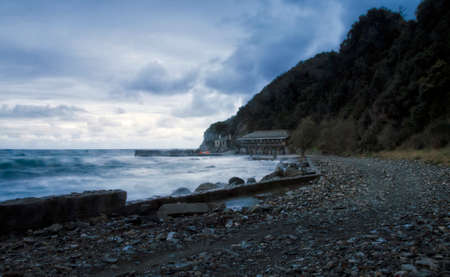Stormy coast near Athos, Halkidiki, Greeceの写真素材