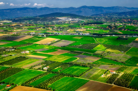 A fields of the Greece. Airplane view