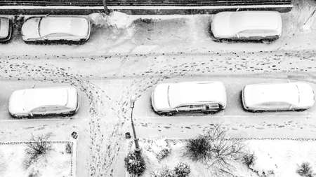 Snow-covered parkingの写真素材