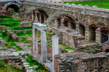 THESSALONIKI, GREECE - MARCH 26, 2017: Ruins of Roman Forum in the center of city of Thessaloniki, Central Macedonia, Greeceのeditorial素材