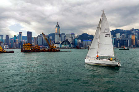 HONG KONG - MAY 04: Regatta on harbor of Hong Kong on May 04 2013. Hong Kong is one of the most populated areas in the world and one of the world's leading international financial centers.のeditorial素材