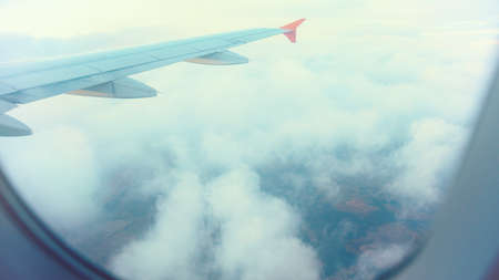Beautiful Subtle Colors of the Sunset Taken from an Airplane Windowのeditorial素材