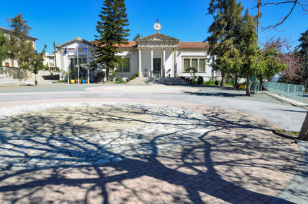 LEFKARA, CYPRUS - MARCH 25, 2017: A building of the elementary school of Lefkara, Cyprus.のeditorial素材