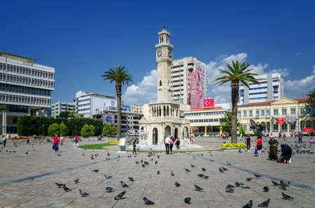 IZMIR, TURKEY - June 14, 2017: Famous ancient clocktower in Konak Square, Izmir, built in 1901, the tower became the symbolic landmark of Izmir.のeditorial素材