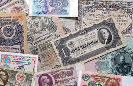 Background of the vintage russian banknotesの写真素材
