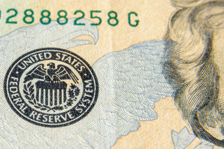 Symbol (Stamp) of Federal reserve system of USA on dollar. Finance system conceptの写真素材