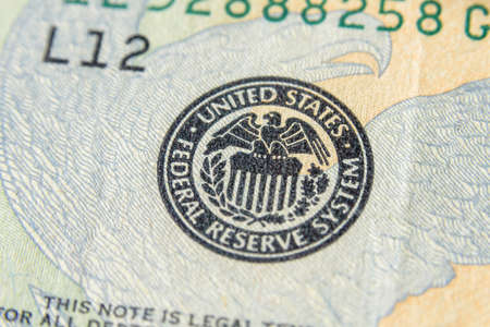 Symbol (Stamp) of Federal reserve system of USA on dollar. Finance system conceptの写真素材