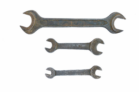 Old wrenches isolated on white background