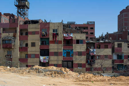 Cairo, Egypt - April 13, 2021: View of the city of Cairo with densely packed residential homes and buildingsのeditorial素材