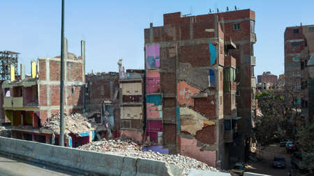 Cairo, Egypt - April 13, 2021: View of the city of Cairo with densely packed residential homes and buildingsのeditorial素材