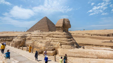 Egypt, Cairo - April 13, 2021: Great Pyramids of Giza, UNESCO World Heritage site, Egypt