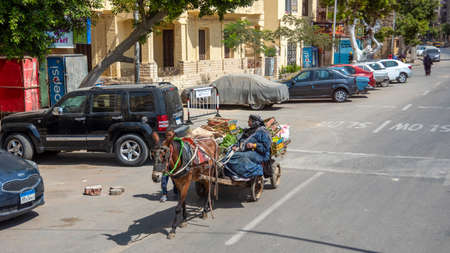 Cairo, Egypt - April 13, 2021: View of the city of Cairo with densely packed residential homes and buildingsのeditorial素材
