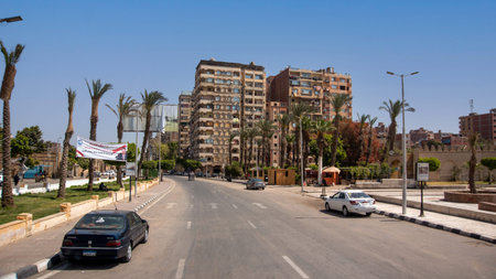 Cairo, Egypt - April 13, 2021: View of the city of Cairo with densely packed residential homes and buildingsのeditorial素材