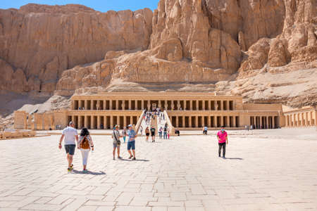 Luxor, Egypt - April 11, 2021: Temple of Hatshepsut on the west bank of the Nile near the Valley of the Kings in Luxor, Egypt.のeditorial素材