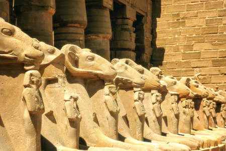 Ancient ruins of the Karnak Temple in Luxor (Thebes), Egypt. The largest temple complex of antiquity in the world. UNESCO World Heritage. View from sphinxes alley.の写真素材