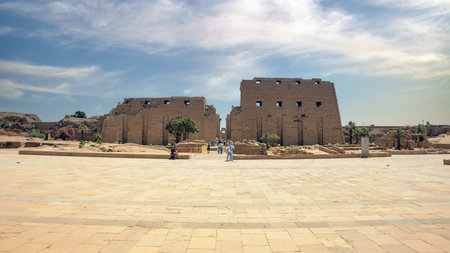 Egypt, Luxor - April 11, 2021: Ancient ruins of the Karnak Temple in Luxor (Thebes), Egypt. The...