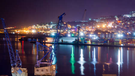 Trabzon, Turkey - October 9, 2018: Trabzon port, tankers and cranes at the eveningのeditorial素材