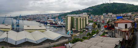 Trabzon, Turkey - October 9, 2018: Trabzon port, tankers and cranes at the eveningのeditorial素材