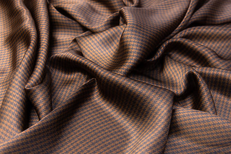 Blue color textured silk fabric with abstract beige pattern, very soft and versatile. Perfect...