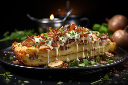 A small pies with potato, mushrooms, onion and cheese. Food Ai image conceptの素材