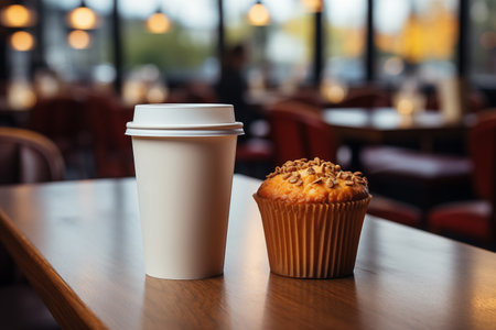 Single paper takeaway cup mockup for coffee, tea or beverages with copy space.の素材