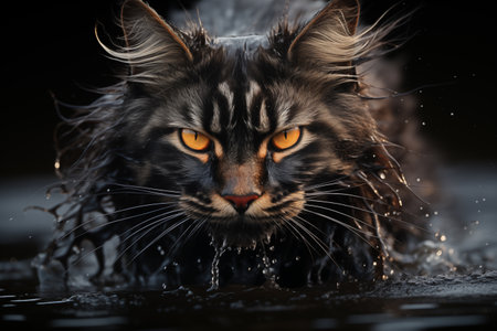 Portrait image of a black Maine Coon catの素材
