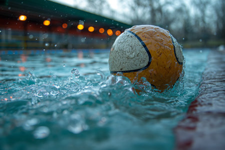 Sport game waterpolo. Waterpolo ball in water. Polo equipmentの素材