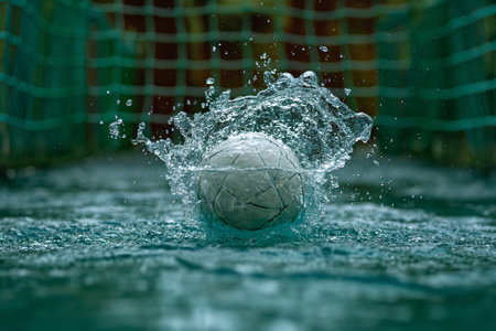 Sport game waterpolo. Waterpolo ball in water. Polo equipmentの素材