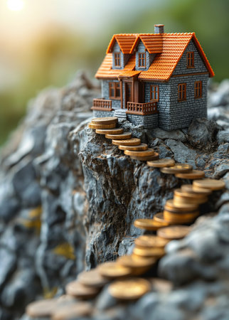 An illustrative ultrarealistic 3d concept of the housing market showing residential properties, real estate investment growth, and the potential for profit in a thriving property marketの素材