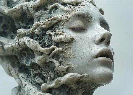 Thinking head. The art concept of the formation of thoughts in the head and the work of human thinking.の素材