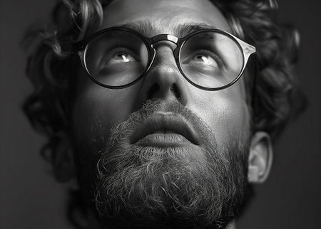 A portrait of a man of thinking about somethingの素材