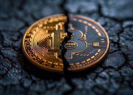 A process of Bitcoin halving. Cryptocurrency concept imageの素材