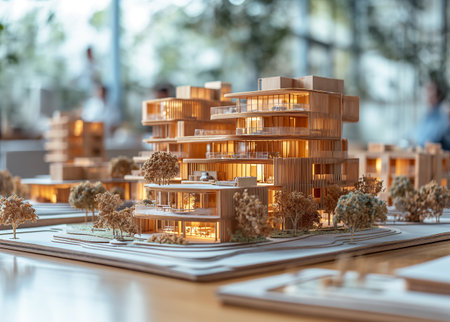 Architects team working on new modern sustainable apartment buildings project in officeの素材