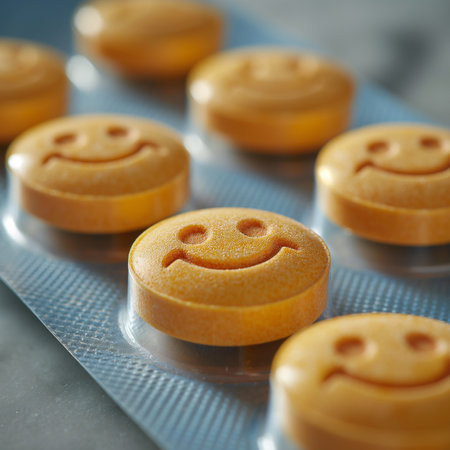 A pill tab packaging, the pills are smile faceの素材