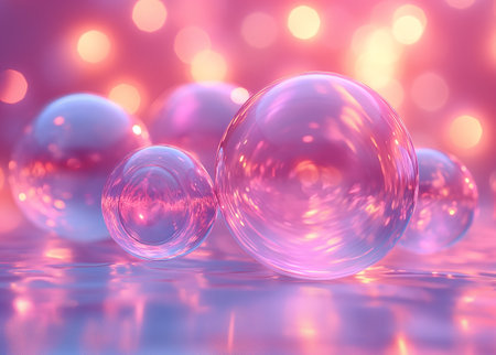 abstract background with colorful bubbles and bokeh effect, 3d renderの素材