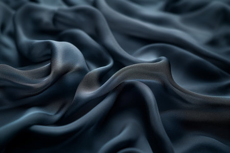 Closeup of rippled black satin fabric, abstract backgroundの素材
