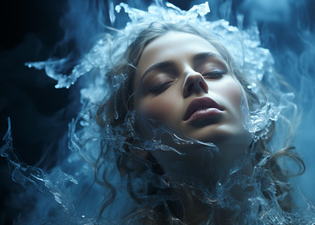Portrait of a beautiful young woman in ice. Beauty, fashion.の素材