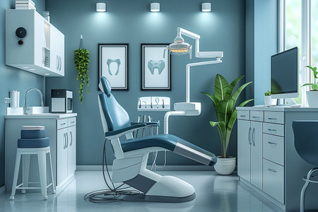 Interior of modern dental clinic with dentistry equipment. 3D renderingの素材
